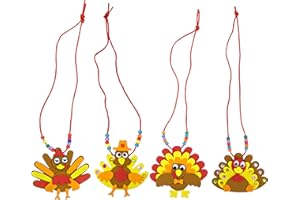 4E's Novelty Thanksgiving Necklace Crafts for Kids Bulk – 12 Pack DIY Turkey Necklace Craft for Kids with 4 Styles, Thanksgiving Toddler Craft, & Turkey Craft Kit, Party Activity