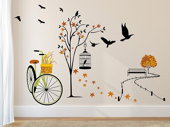 Amazon Brand - Solimo Wall Sticker for Living Room(Ride through Nature, ideal size on wall: 140 cm x 100 cm),Multicolour