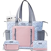 Bagstellar Puffer Tote Bag for Women, Lightweight Puffy Work Laptop Handbag Teacher Nurse Quilted School Daily Travel Gym Bag | Durable, with Zipper, 15.6" Laptop Sleeve, Large Tumbler Holder, Daily Carry On Bags, Comfy College Bags, Portable, Spacious