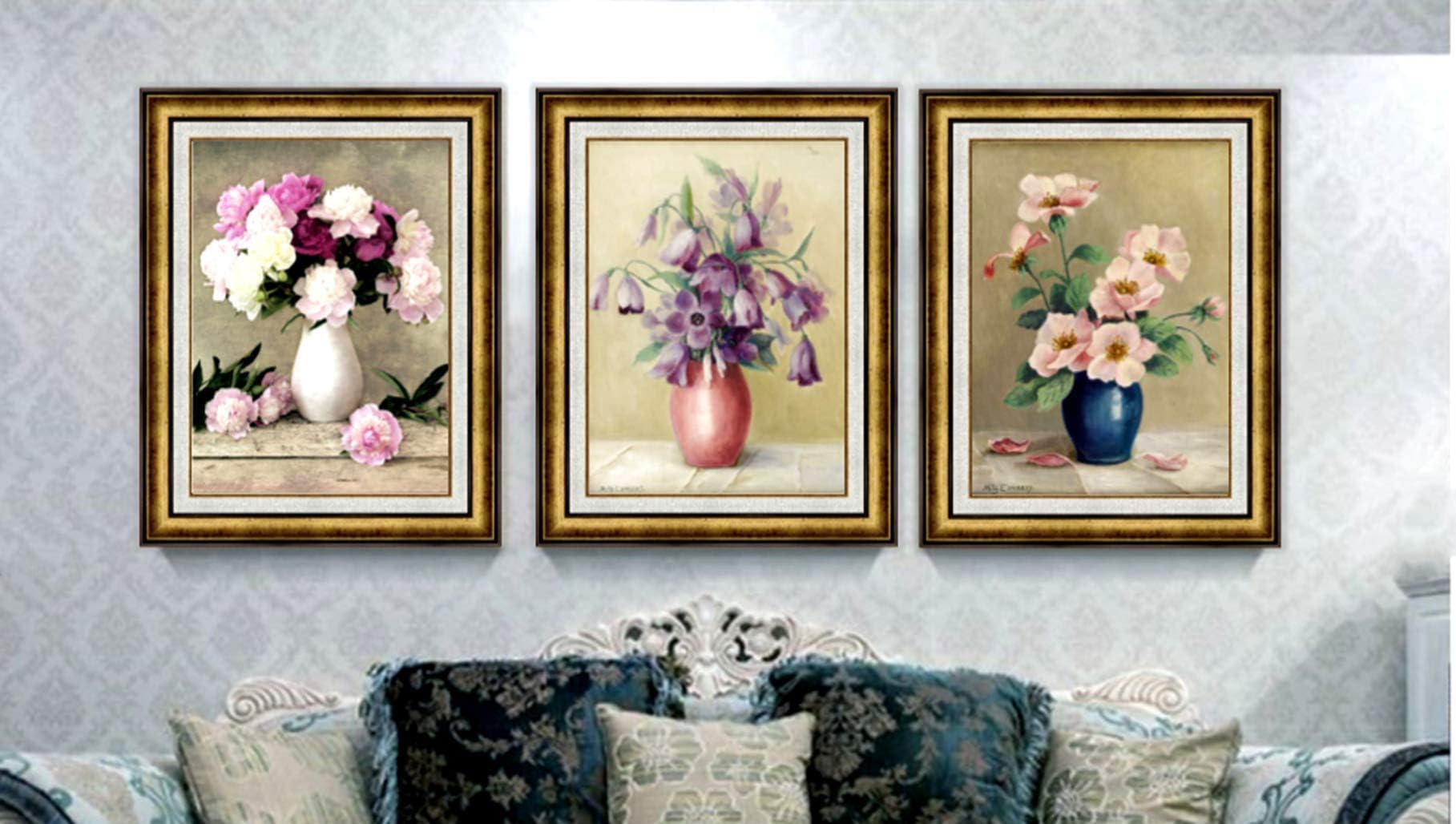 ABM Home - Large Wall Picture Frame, Vintage Style,Framed Canvas, Large Poster (Gold, A)