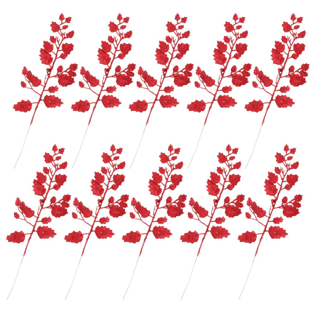 TOYANDONA 10Pcs Christmas Leaves Picks Xmas Glitter Picks DIY Bouquet Stem Picks Decorative Flower Branches for Christmas Wreath Holiday Party Decorations
