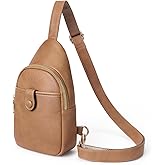 GOIACII Sling Bag for Women Men Leather Fanny Pack Chest Bags for Travel Sport Small Purse Crossbody Camel Brown