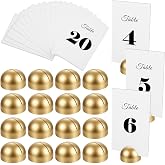 Afcabakila 20 Pcs Round Table Number Cards Stands Modern Cursive Place Number 1-20 Gold Wooden Card Holders for Wedding Reception, Anniversary, Restaurant Events, Birthday Banquet, 4x6 Inches