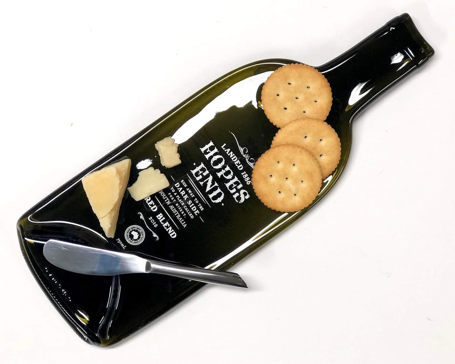 Hopes End Melted Red Wine Bottle Serving Tray with Cheese