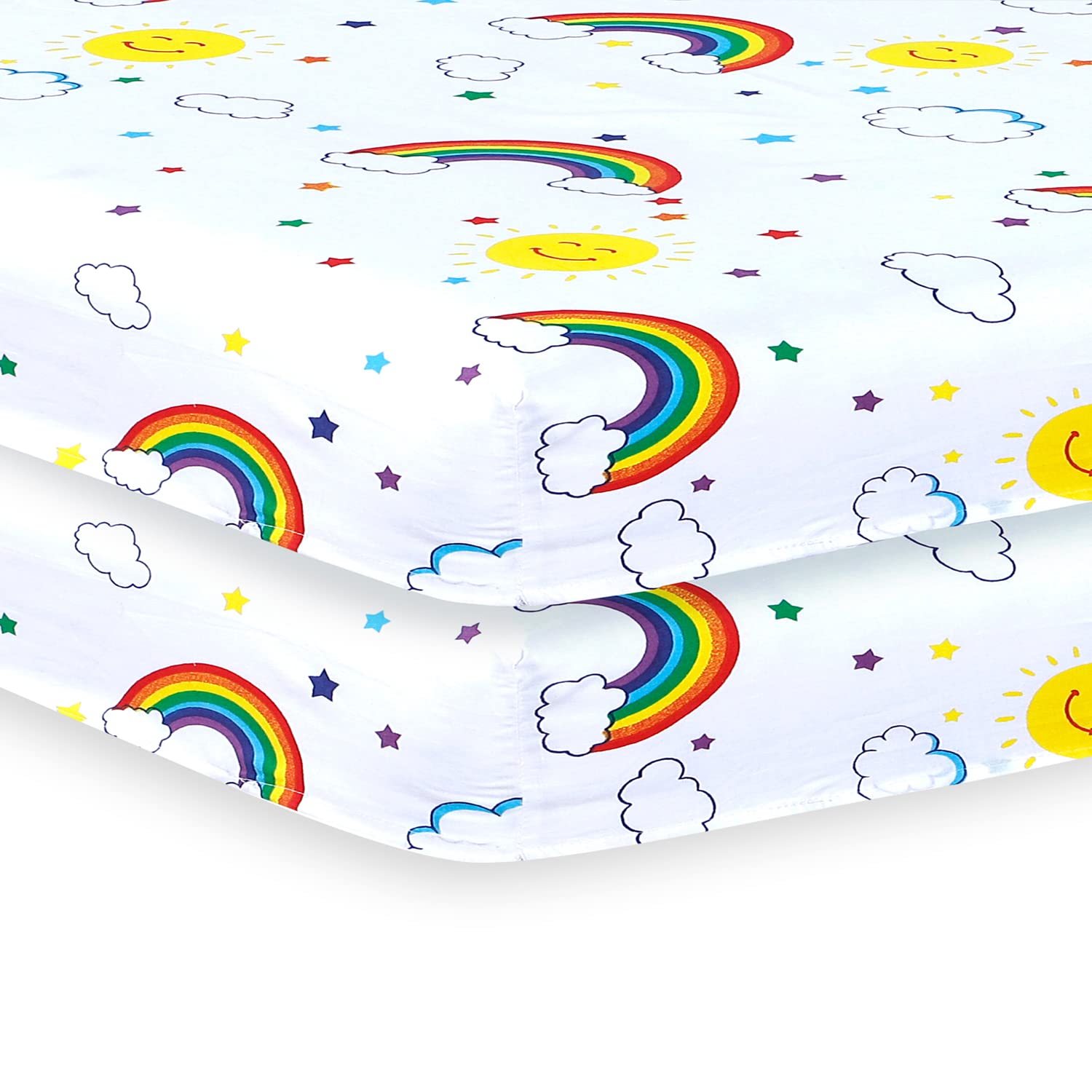 DTEX HOMES 2 x Cot Bed Sheets Super Soft Breathable Polycotton Fitted Sheet 60 x 120 cm (Rainbow)