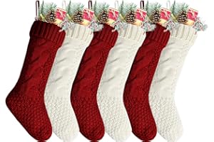 Kunyida Pack 6,18" Unique Burgundy and Ivory White Knit Christmas Stockings