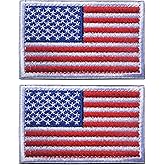 EmWoot 2PCS American Flag Patches Embroidered Morale Patch Hook and Loop | USA America,Tactical Military Patch,Versatile Tactical Attachment,Applique Fastener,3&times;2 inches,White Border
