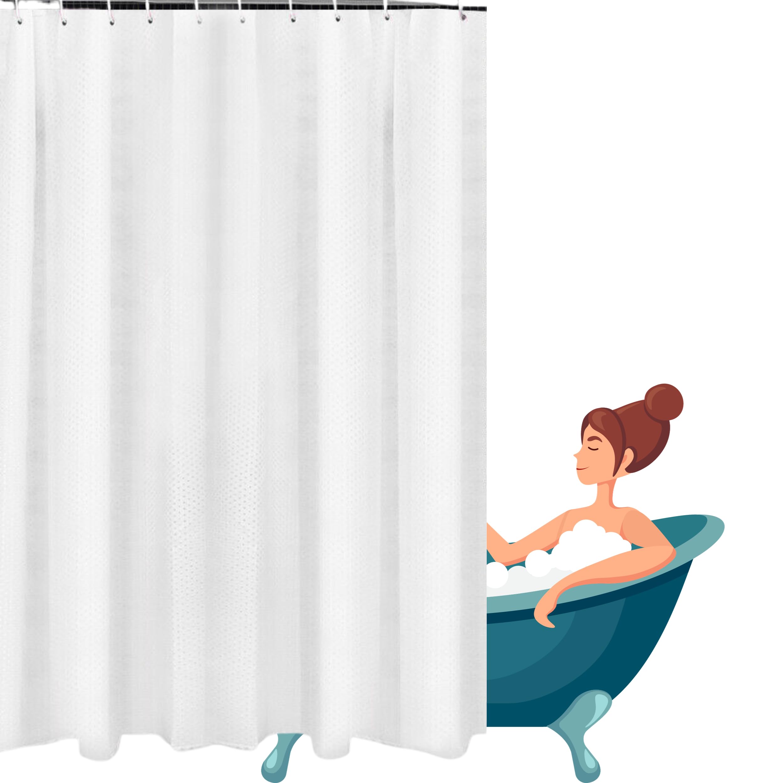 Glamified Waffle White Shower Curtains Mould proof Resistant Washable, Water Repellent Heavy Duty Weighted Fabric Shower Curtains Bathroom 180 x 180cm Drop (White)