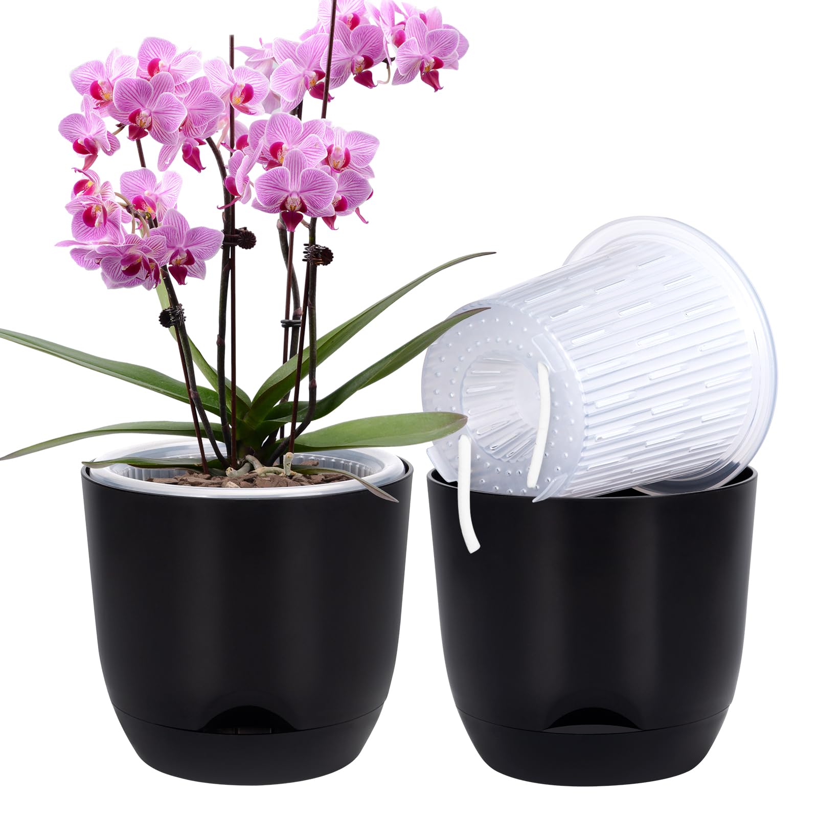 Photo 1 of QCQHDU 2 Pack Orchid Pots with Holes for Repotting, Double-Layer and Self Watering Orchid Pot with Good Air Circulation