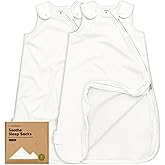 2-Pack Organic Baby Sleep Sacks, 100% Cotton - Soft & Breathable 0.5TOG Baby Wearable Blanket,Toddler Sleeping Sack 0-6 months, Easy to Wear Transitional Swaddles for Newborns, Infants (Soft White, S)