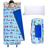 Wildkin Kids Original Nap Mat – Cozy Kids Sleep Mat with Pillow, Ideal for School & Travel - Trains, Planes, and Trucks
