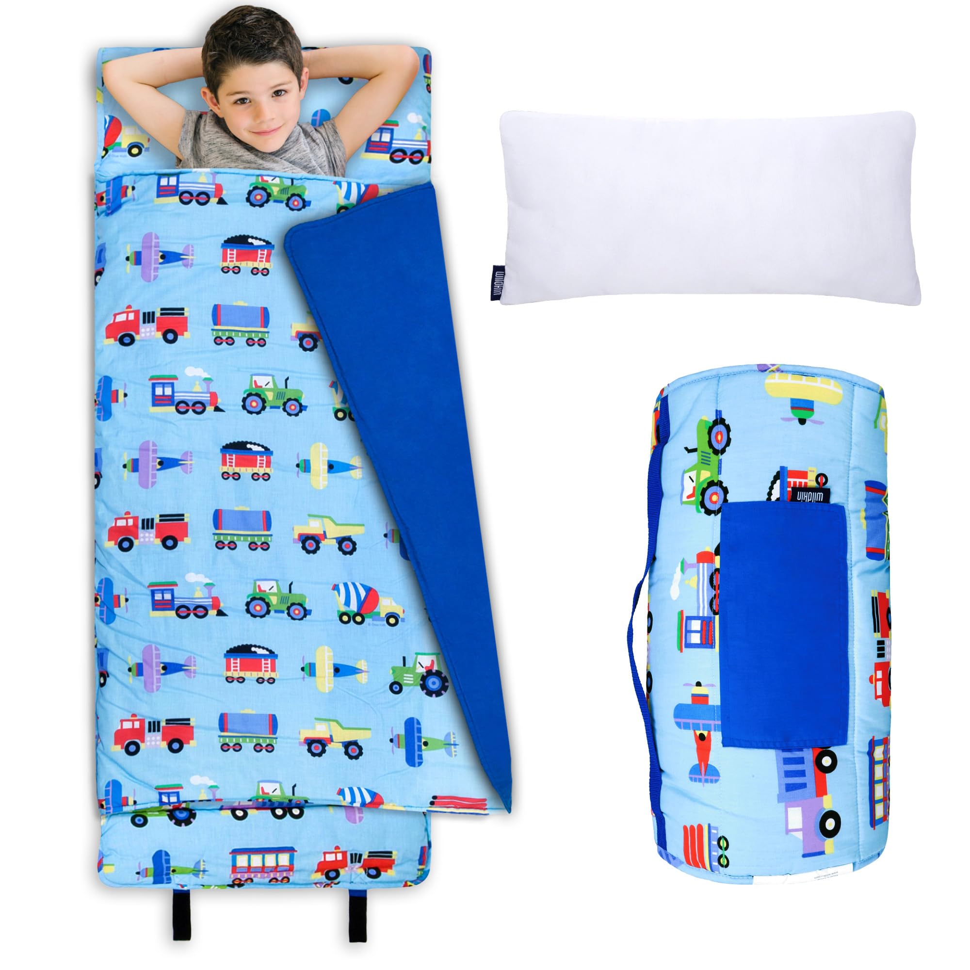 Photo 1 of Wildkin Kids Original Nap Mat – Cozy Kids Sleep Mat with Pillow, Ideal for School & Travel - Trains, Planes, and Trucks