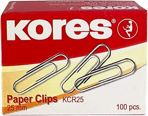 Kores - Clips niquelados (redondeados, 25 mm, 100 unidades), color plateado
