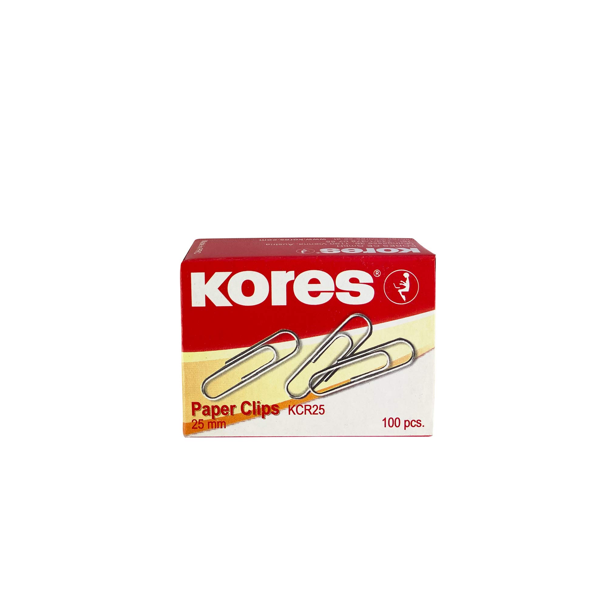 Kores - Small Metal Paper Clips for School, Office and Home, Galvanized Steel, Strong and Long-lasting, 25 mm, Pack of 10 Boxes x 100 Clips