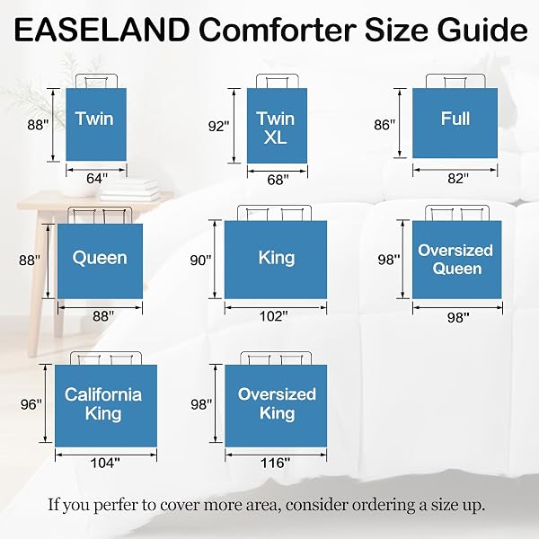 EASELAND OVERSIZED KING DOWN ALTERNATIVE COMFORTER – QUILTED DUVET INSERT FOR ALL SEASONS, SOFT LIGHTWEIGHT WITH CORNER TABS, SUMMER WINTER WARM BEDDING, WHITE 98X116 INCHES