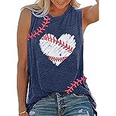 Baseball Tank Tops Women Baseball Heart Print Shirt Funny Play Ball Tank Casual Sleeveless Vest Summer Graphic Tee Top