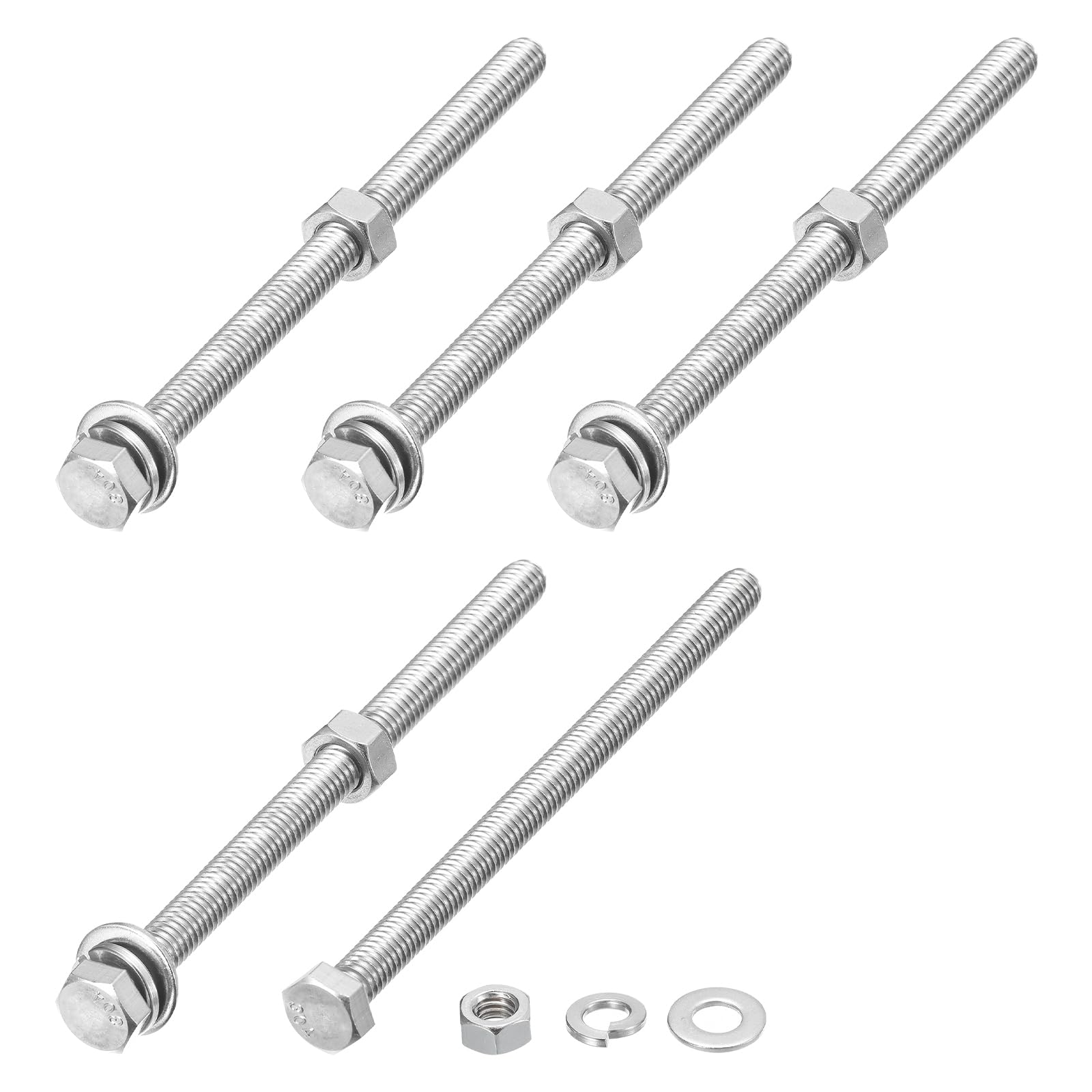 METALLIXITY Hex Head Screws Bolts, Nuts, Flat & Lock Washers Kits (5/16-18x5") 5 Set, Stainless Steel Fully Threaded Machine Screws Bolt Set - for Home Appliance Equipment