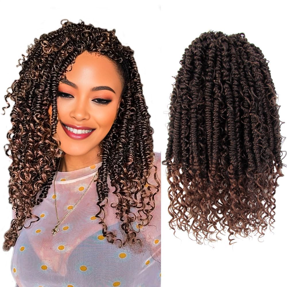 Photo 1 of ***1 PACK MISSING***7 TOTAL***Boho Crochet Passion Twist Hair Pre looped, 14 Inch Goddess Passion Twist Crochet Hair with Curly Ends 8 Packs Ombre Light Brown Pre-twisted Bohemian Crochet Braids (8 PCS/88 STRANDS, T30)