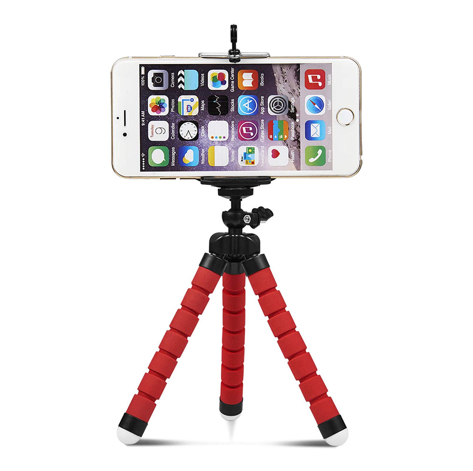 Shuzhu Phone Tripod Flexible Adjustable Stand Octopus Leg Style Desktop Portable Mini Support with Clip for Cellphone Smartphone Digital Camera Red