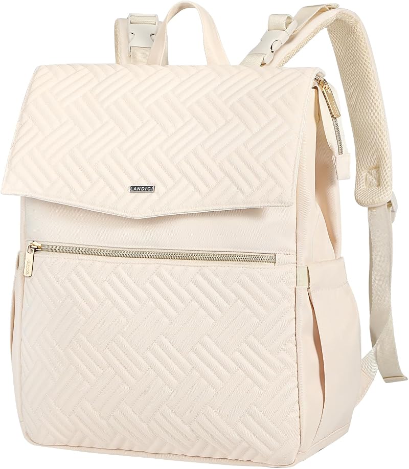 LANDICI Apricot Baby Changing Bag Backpack Diaper Backpack with Mat