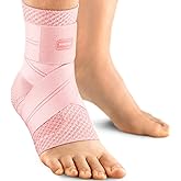 WHCOOL Flat Knitting Ankle Brace for Women&Men, 7-Zone Dynamic Compression Sleeve w/Flex Strap,Foot Support for Sports, Sprained Ankle, Achilles Tendonitis, Plantar Fasciitis Relief(Pack of1) M,Pink
