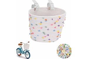 RELWEARS Kids Bike Basket Cotton Rope Woven Front Bicycle Basket for Boys Girls Bike Basket Kids Front Handlebar Basket for Scooter,Balance Bikes