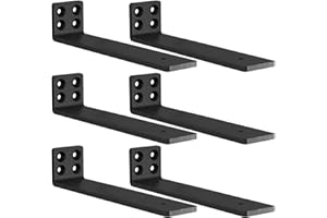 MLOQI 6 Pack Heavy Duty Shelf Brackets, L Brackets for Wood Shelves, Metal Shelf Brackets 5mm Thick Floating Shelf Bracket Up to 50KG Capacity (10Inch)
