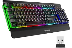 Gaming Keyboard Wireless, Light Up LED Backlit, Rechargeable Keyboard 50 Hours Battery Life & Sleep Mode & Indicators, Quiet,