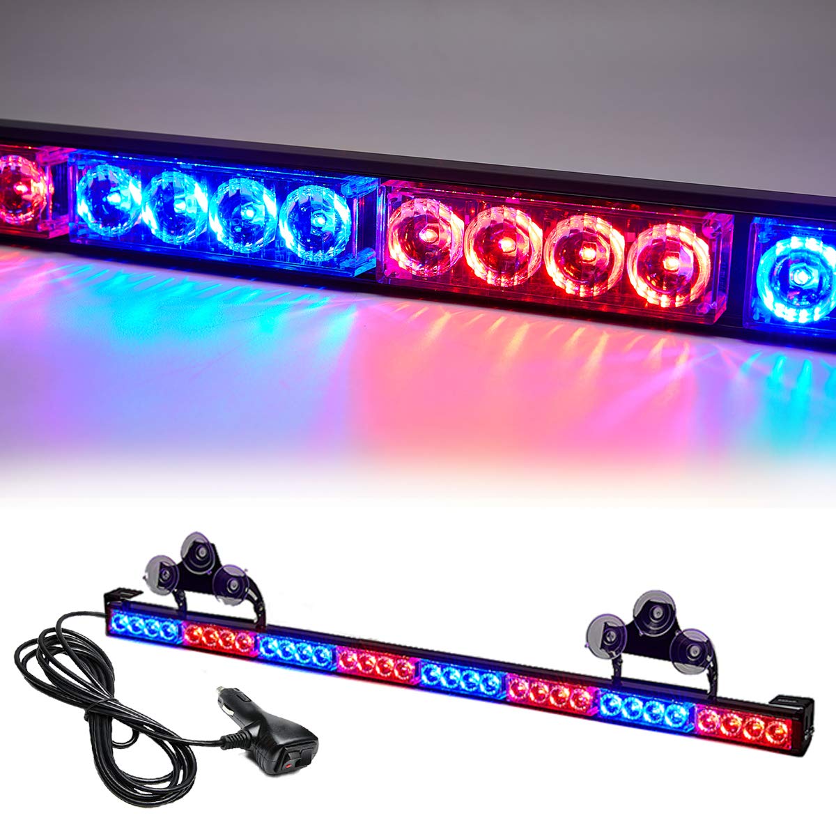 Led Warning Lights 36 Inch Emergency Strobe Light Bar 13 Flash Patterns 32 Led Traffic Advisor Vehicle Truck Strobe Warning Flashing Led Safety Light Bar with Cigar Lighter(35. 5 Inch, Red/Blue)