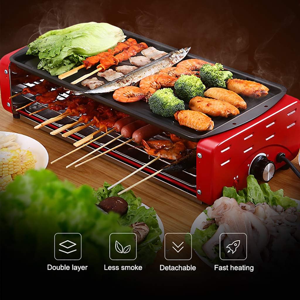 review Smoke-free and Non-stick 2-layer Electric Grill, Temperature Adjustable, Detachable, Easy to Clean