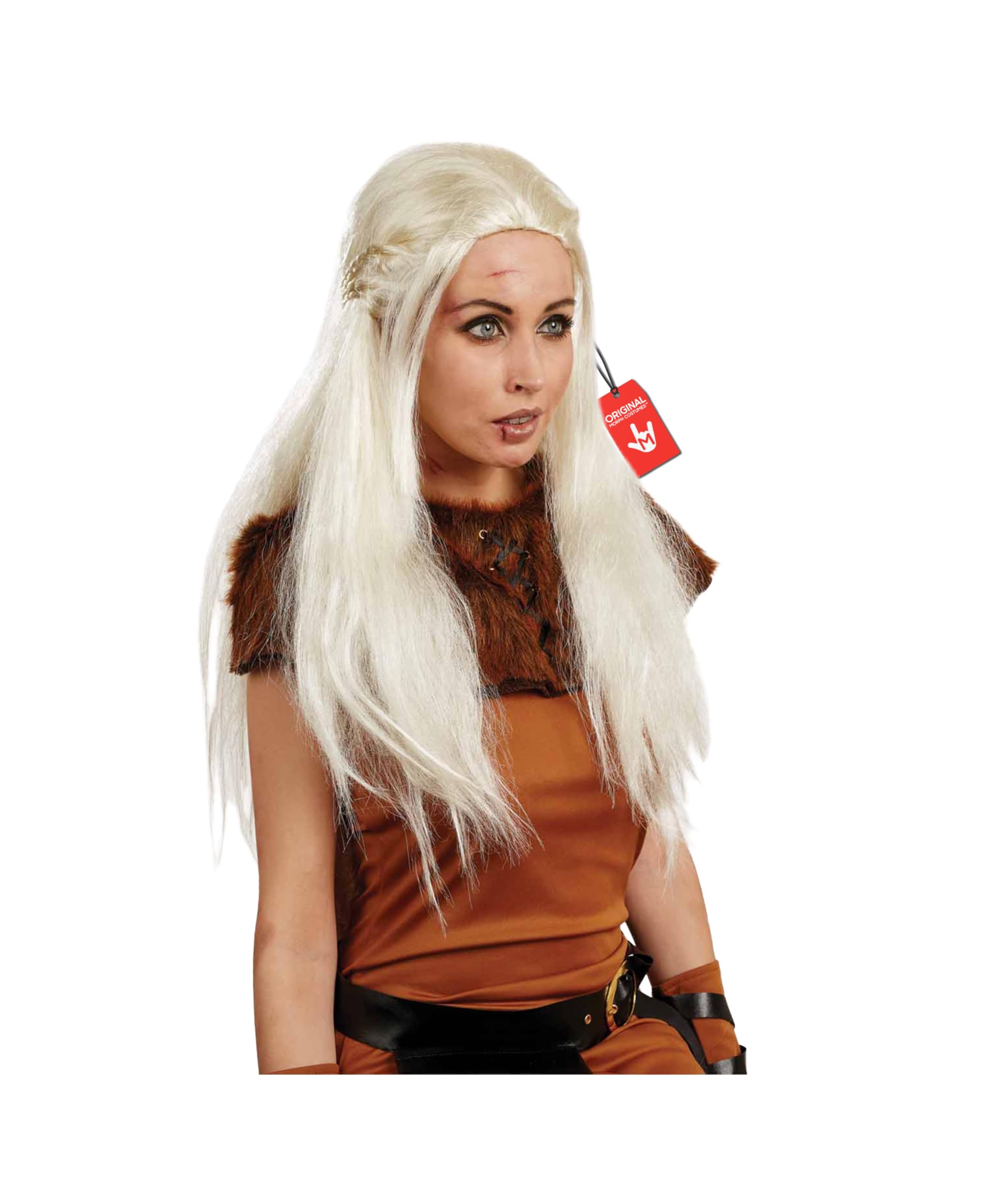 Womens Long White Blonde Wig Plait TV Film Cosplay Adults Hair Accessory