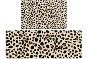 Zacosy Leopard Cheetah Skin Stylized Spotted Leopard Skin Fashion Kitchen Rugs Sets of 2 Non Slip Washable Kitchen Mats for F