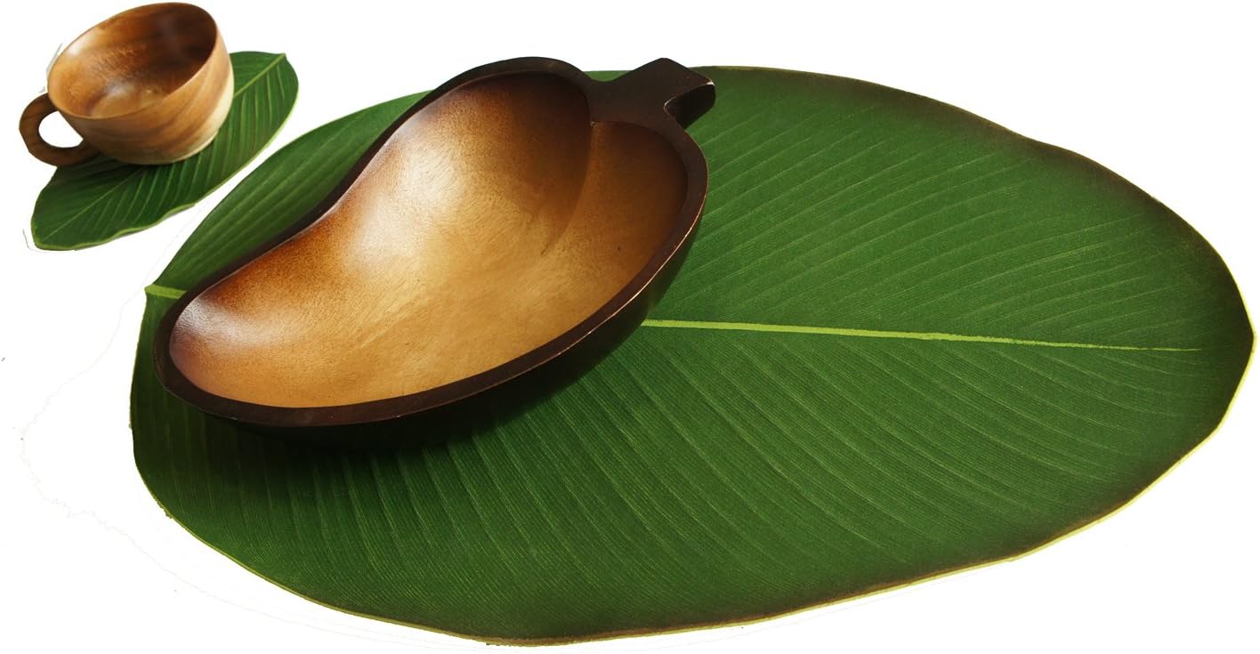 Exotic Elegance Set of 5 Banana Leaf Print Placemat and Free 5 Coaster (One of Tropical Leaf Collection).