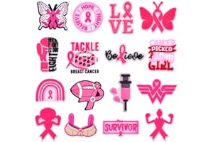 16Pcs Cute Breast Cancer Shoe Charms, Pink Charms for Shoes, Wristbands, Sandals, Bracelets, Gifts for Birthday, Holidays, Pa