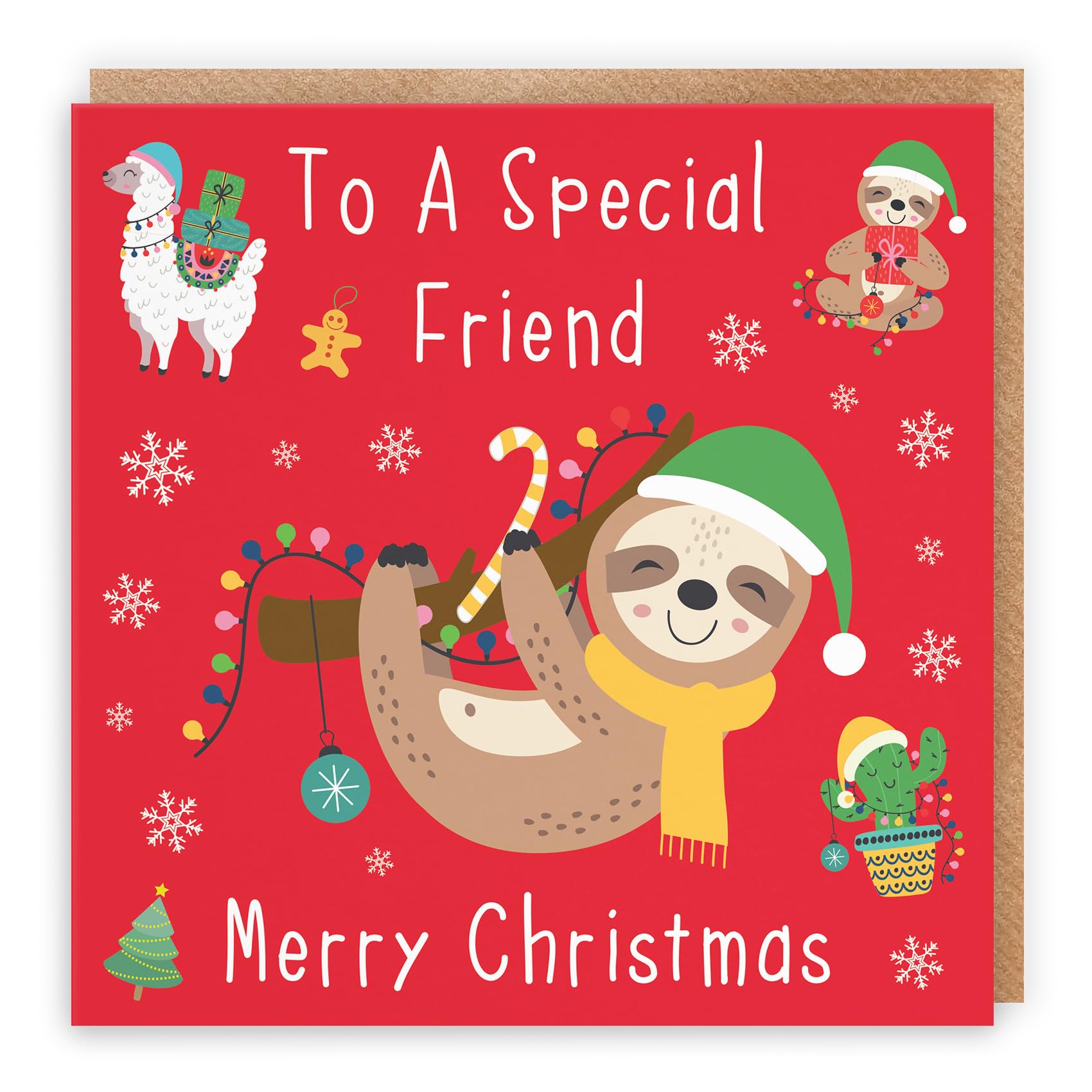 Hunts England - Friend Christmas Card - To A Special Friend - Merry Christmas - Sloth & Llama Collection - Funny Card