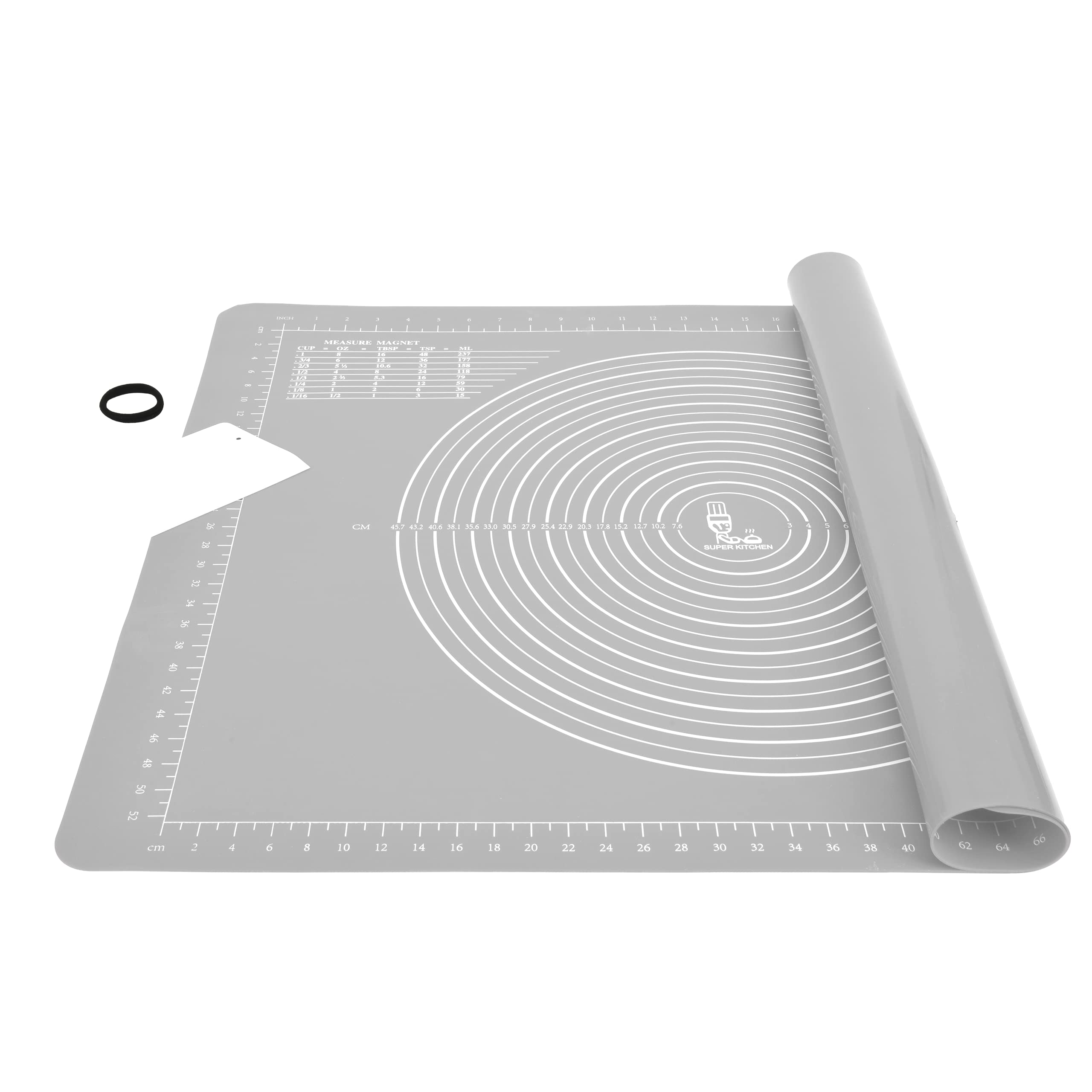 Super Kitchen Nonstick Silicone Baking Pastry Mat with Dough Scraper, Nonslip Kneading Board Mat Fondant Rolling Sheet, Baking Equipment Accessory, Art Craft Mat, Table Placemat (80 x 60 cm, Grey)