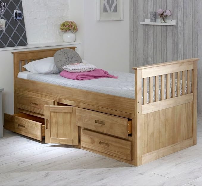 Happy Beds Captains Wooden Waxed Pine Storage Bed Drawers Cupboard