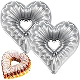 Layhit 2 Pcs Valentine 10 Inches Heart Shaped Fluted Cake Pan Aluminum Heart Cake Pan Non Stick Oven Baking Mold for Valentine Birthday Wedding Family Party Kitchen Accessories (Silver)
