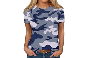 GENERIC T Shirts for Women Camouflage Print Cute Going Out Tops Short Sleeve Crew Neck Shirts Blouses Casual Clothes Trendy S-5xl