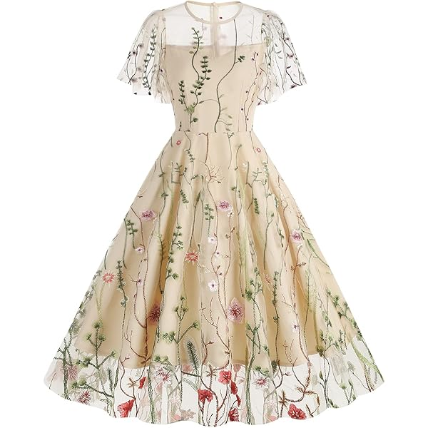 Amazon.com: Womens Floral Embroidery Dress Dressy Vintage