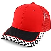 Armycrew Racing Checkered Flag Pattern Mesh Back Cap Fits XS to 2XL