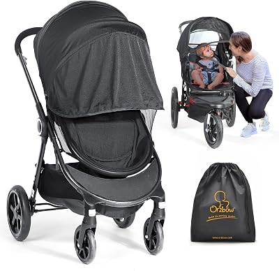 Orzbow Universal Mosquito Net for Pram Breathable Sun Shade UPF 50+ Black