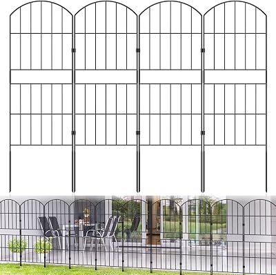 WELDUN Garden Fences 310CM Total No Dig 10 Pcs Rustproof Black Panels