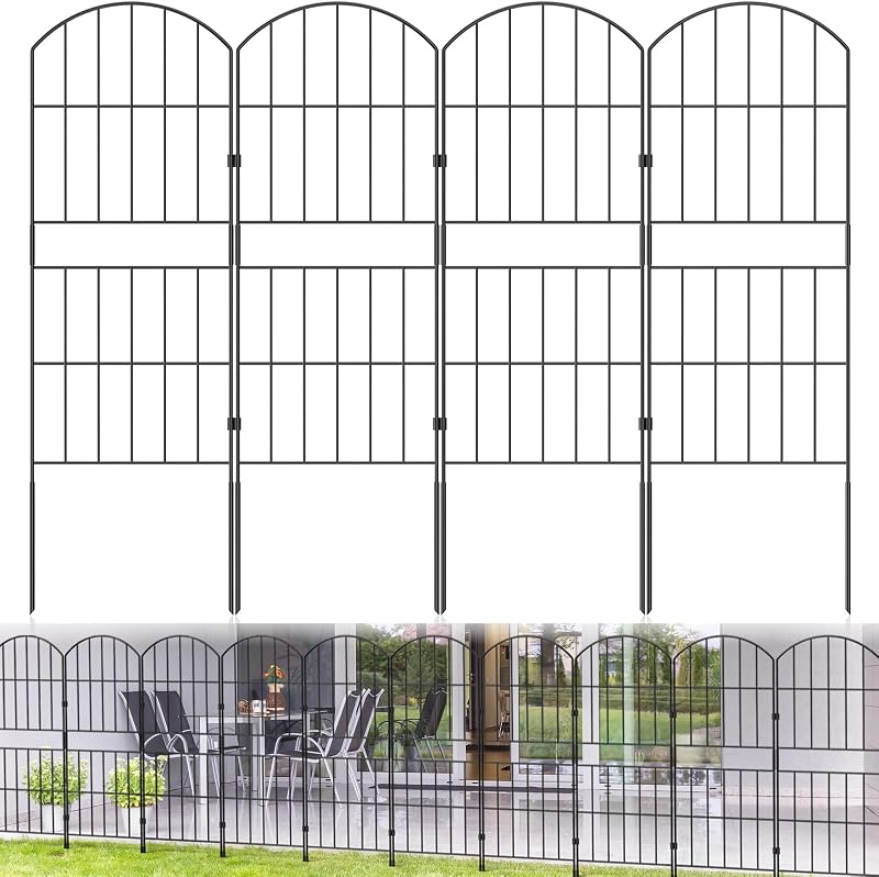 WELDUN Garden Fences 310CM Total No Dig 10 Pcs Rustproof Black Panels