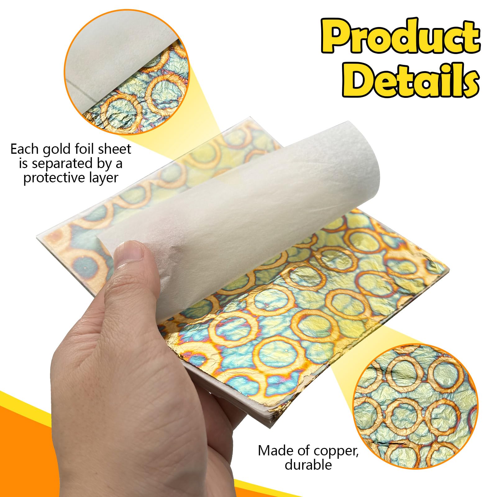 Sekonow Variegated Gold Leaf Sheets 50pcs, Colorful Imitation Gold Foil Sheets Paper Booklet for Art Craft Painting Gilding Decoration, 5.5