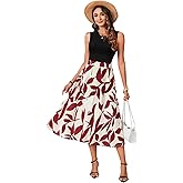 LYANER Women's 2 Piece Outfits Summer Sleeveless Tank Top and Flora Print Midi Skirt Set