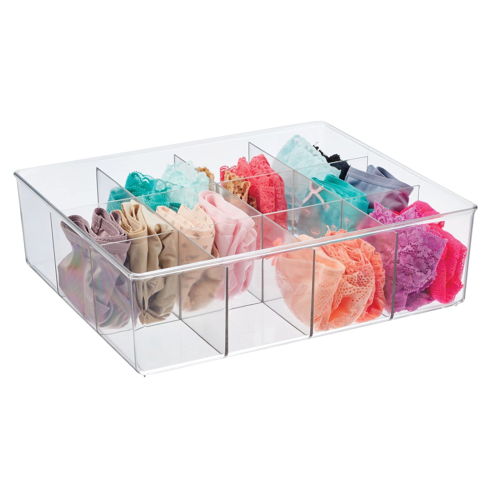 Photo 1 of mDesign Plastic 12 Compartment Divided Drawer and Closet Storage Bin - Organizer for Scarves, Socks, Ties Bras, and Underwear - Dress Drawer Organizer, Shelf Organization - Clear