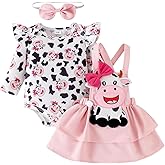 TOKIAGO Baby Girl Clothes Fall Winter Outfits Cute Print Infant Romper Suspender Skirt with Headband 3pc Set 0-24 Months