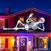 10FT Halloween Inflatable Outdoor Decoration, Lying Giant Skeleton with LED | Spooky Red-Eye Skeleton Modeling, with Air Blower, Quick Inflation, Waterproof, Stable & Solid, Big Skeleton for Yard Rooftop