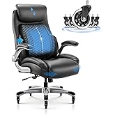 COLAMY Office Ergonomic Desk High Back Executive Chair with Pop-Out Lumbar Support, Upgraded Casters, Adjustable Headrest, Flip-Up Arms, Leather Home with Thick Cushion for Comfort - Black